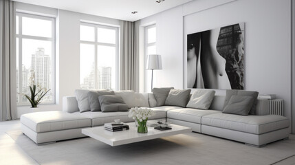 The modern living room with a sofa