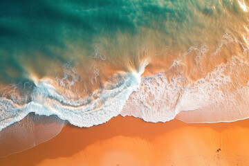 Overhead shot of sea waves with clean beach sand and sunlight background 24