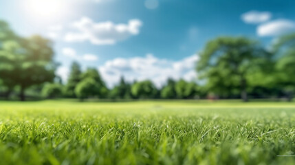 green grass and blue sky. Generative Ai. 