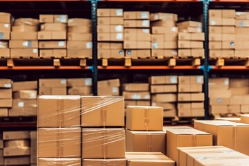 Cardboard box stack in smart warehouse logistics., Generative AI.