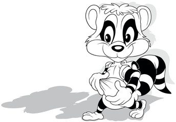 Drawing of a Raccoon with a School Bag on its Back and a Nut in its Paws