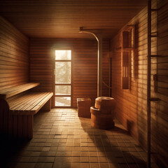 Interior of a sauna. Generative AI.