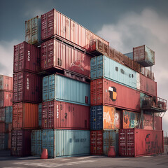 Shipping containers in a port. Generative AI.