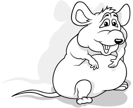 Drawing of a Funny Fat Mouse Sitting on the Ground
