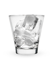 Ice cubes in glass white background.