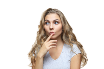 Portrait of young beautiful cheerful girl smiling looking at camera on a transparent background