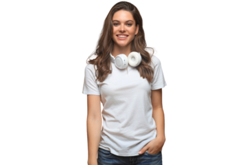 Portrait of young beautiful cheerful girl smiling looking at camera on a transparent background
