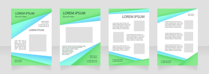 Green blank brochure layout design. Business project presentation. Vertical poster template set with empty copy space for text. Premade corporate reports collection. Editable flyer paper pages