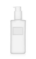 White plastic bottle with spray on white background.