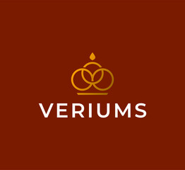 Rings crown logo icon vector design. Premium boutique hotel spa logotype. Royal king linear emblem.