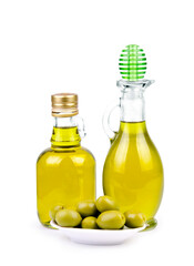 
A two bottle of olive oil on white background