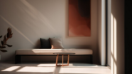 Stylish Interior with an Abstract Mockup Frame Poster, Modern interior design, 3D render, 3D illustration