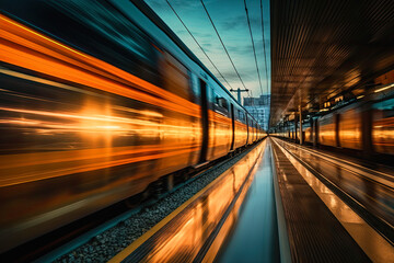 Fototapeta na wymiar Modern Train, Motion blur, Transportation, Railway, ai generative