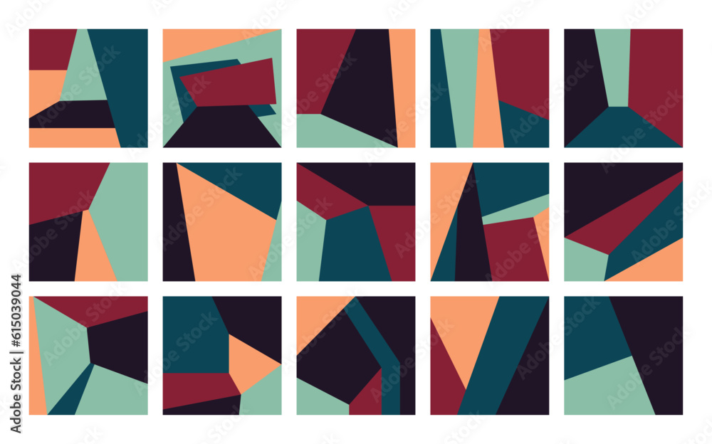 Poster modern geometric sharp shapes. abstract bauhaus bold square elements, primitive blocks suprematism s