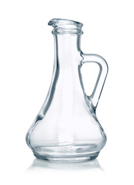 empty glass bottle for oil vinegar on white background