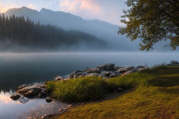 Fototapeta premium morning in the mountains, generative ai