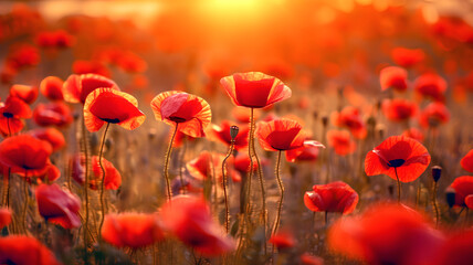 Obraz premium Poppies Field on a Sunny Day.