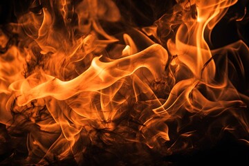 Hot fire dark background in the fireplace. Generative AI