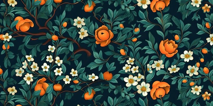 AI Generated. AI Generative. Vintage retro plant flower pattern background texture scene. Decorative floral romantic graphic style. Graphic Art