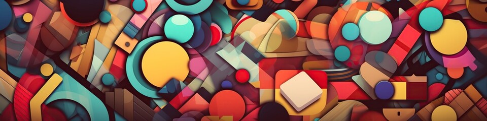 illustration, background of many different shapes, website header, ai generative