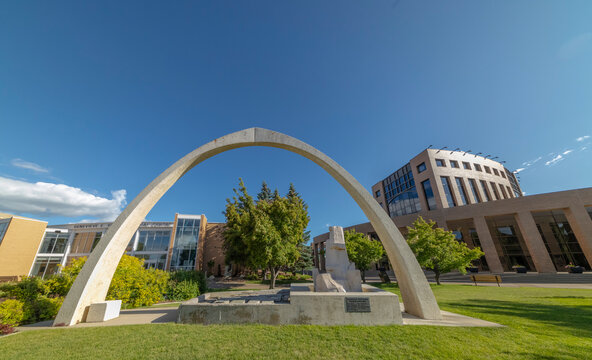 Lethbridge, Alberta, Canada. Jun 19, 2023. A wide angle view of the Lethbridge city hall building