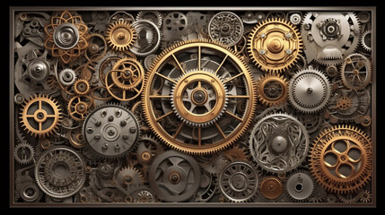 clock background, generative, ai, machine, mechanical, blue,gold