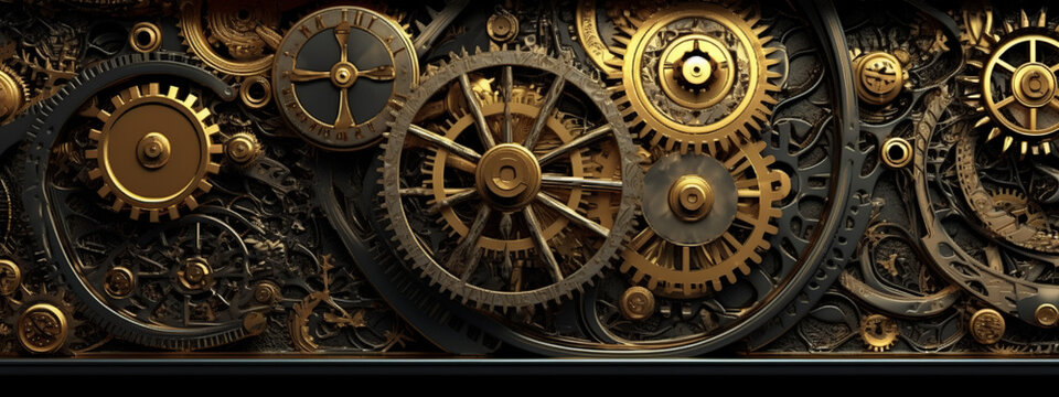 clock background, generative, ai, machine, mechanical, blue,gold