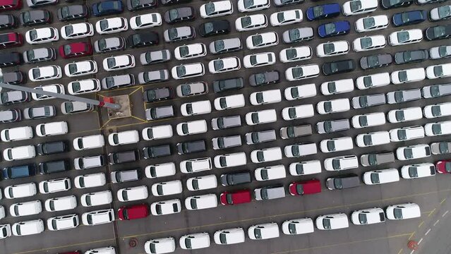 Automaker or Car Parking Automotive Industry. Automotive Factory Port Aerial View
