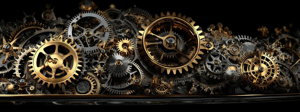 clock background, generative, ai, machine, mechanical, green, gold © Svitlana
