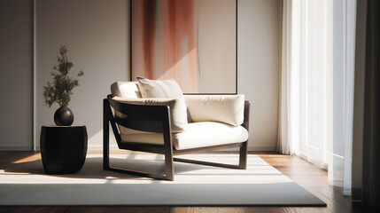 Stylish Interior with an Abstract Mockup Frame Poster, Modern interior design, 3D render, 3D illustration