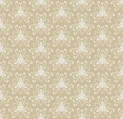 Floral ornament. Seamless abstract classic background with flowers. Pattern with golden and white floral elements. Ornament for fabric, wallpaper and packaging