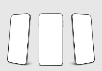 Realistic 3d black smartphone perspective right mockup isolated on background. modern mobile phone collection with copy space. technology illustration for creative design landing page showcase