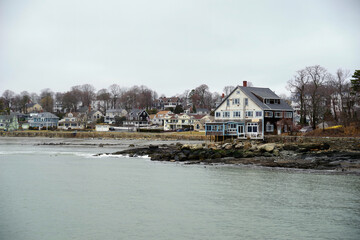 Row of houses on aa New England seascape coastline