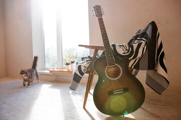 Guitar. Guitar chords. Acoustic guitar. Music. Musical background. An image of an acoustic guitar...