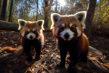 Red pandas in nature. Generative AI