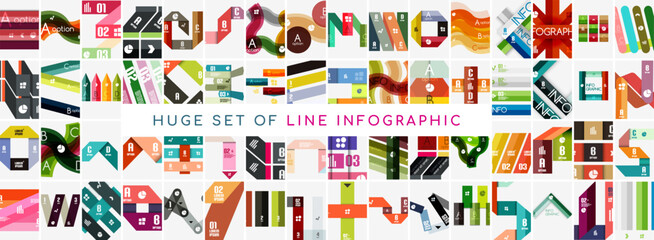 Naklejka premium Mega collection of line infographic. Abstract backgrounds bundle for wallpaper, banner, background, landing page, wall art, invitation, prints, posters
