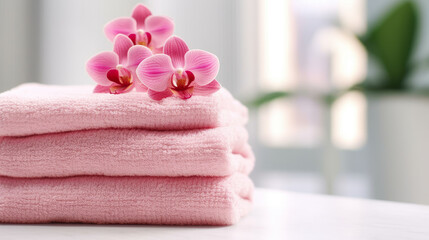 Fototapeta na wymiar pink towel and orchid ,Generative AI