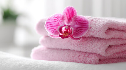 Obraz na płótnie Canvas pink towel and orchid ,Generative AI