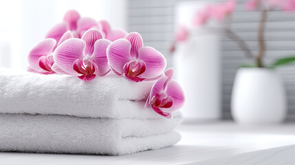 Obraz na płótnie Canvas pink towel and orchid ,Generative AI