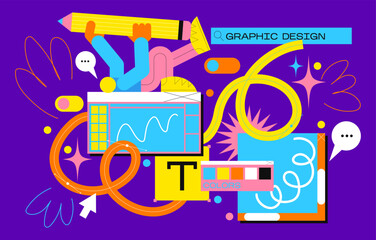 Cartoon retro 90s illustrator frame tabs. Memphis, funk, groove. abstract geometric ui ux backgrounds in vibrant colors