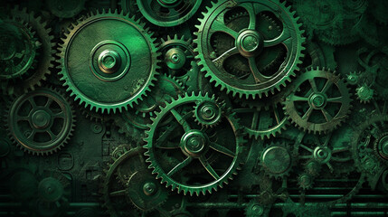 clock background, generative, ai, machine, mechanical, green, blue, gold