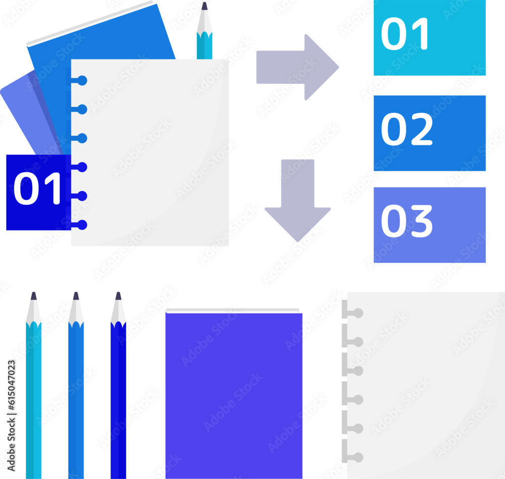 Poster note learning infographic chart design element set. abstract vector symbols for infochart with blank