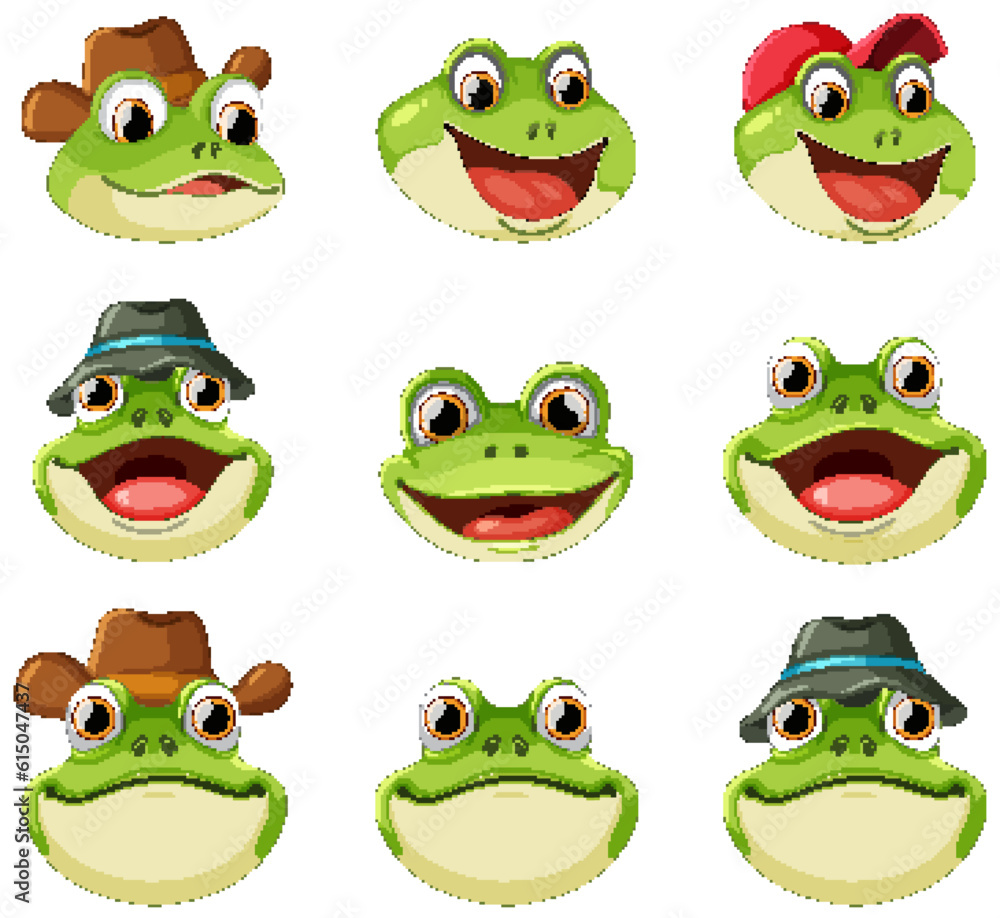 Canvas Prints set of frog cartoon with different facial expression