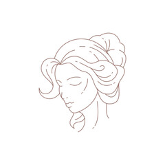 Romantic elegant woman fashion hairstyle flower decor minimal line logo for hairdresser vector