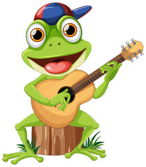 Obraz premium Green Frog Playing Guitar Vector