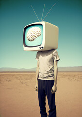 TV zombie media control brain television head man