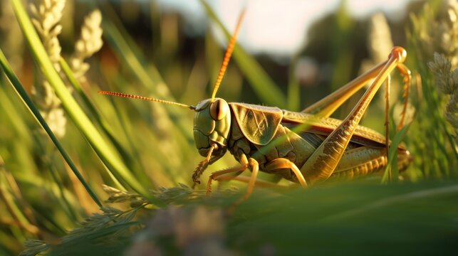 grasshopper on grass HD 8K wallpaper Stock Photographic Image