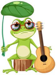 Green Frog Playing Guitar Vector