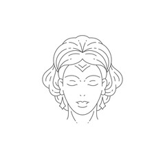 Beautiful glamour woman portrait with romantic hairstyle minimal line logo for beauty salon vector