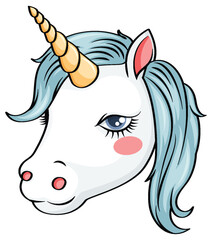 Cute Cartoon Unicorn Head with Pastel Mane